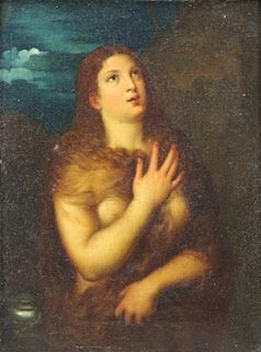 After Titian. 19th C Oil on Canvas. Repentant Mary
