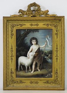 19th C. Miniature. Infant. St. John with Lamb.