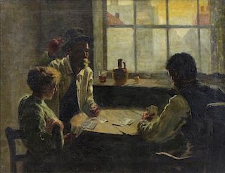 19th C. Impressionist Oil on Canvas. Game of Cards