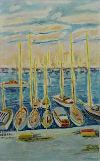 CAVAILLES, Jules. Oil on Canvas. "Yachts a Cannes"