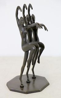 LAUTIER, Henri. Bronze Sculpture. Three Dancers.