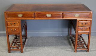 Chinese Hardwood Pedestal Desk.