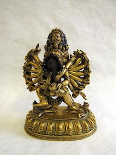 Sino-Tibetan Gilt Bronze Figure of Yamantaka.