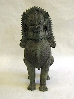 Patinated Bronze Khmer Lion.