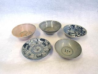 Group of Ming Provincial Blue and White Bowls.