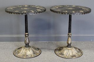 Pair of Patinated Metal Zodiac Tables.