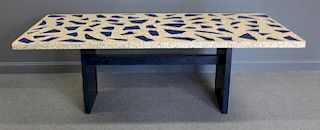 Vintage Stone Table with Blue Glass Inlays.