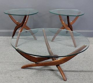 MIDCENTURY. Lot of 3 Glass Top Tables.