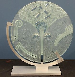 HILTON, Eric. Signed Sculpted Glass Disc.