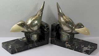 Pair of Bouraine Silvered Bronze and Marble