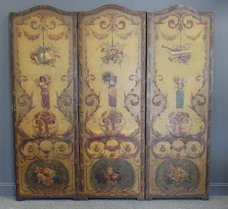 Painted 3 Panel Antique Room Divider Screen.