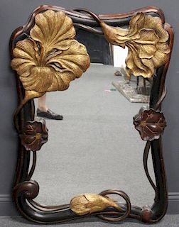 Art Nouveau Carved Wood Mirror with Gilt and