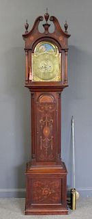 Theodore B Starr Signed Mahogany Tallcase Clock.