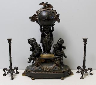 Antique Patinated and Gilt Bronze Figural Ball