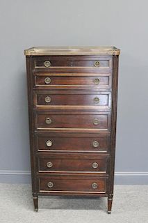 Louis XVI Style Tall Chest with Brass Gallery.