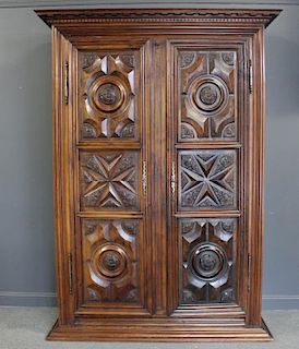 Antique Highly Carved Continental 2 Door Armoire.