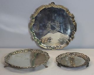 SILVER. Grouping of (3) Antique English Salvers.
