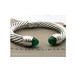 David Yurman Sterling Silver 10mm Cabochon Green Onyx Cable Bracelet