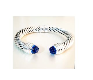 David Yurman Sterling Silver 10mm Blue Topaz Cable Bracelet 