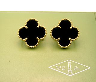 Van Cleef & Arpels Yellow Gold Magic Alhambra Black Onyx Earrings  