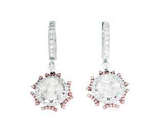 14k White and Rose Gold Earrings 2.95TCW Diamond Earrings
