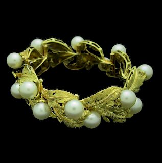Buccellati 18K Yellow Gold Pearl Leaf Motif Bracelet