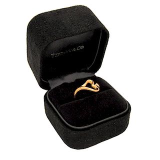 TIFFANY & CO 18K Rose Gold Elsa Peretti Small Open Heart Ring Size 4.5