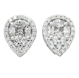 18k Gold 2.00 TCW Diamond Teardrop Cluster Earrings