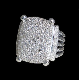 David Yurman Silver Wheaton 20x16 Pave Diamond Ring