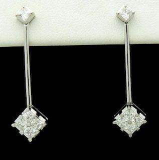 18K Gold 1.41 TCW VVS1-2 E-F Princess Diamonds Earrings