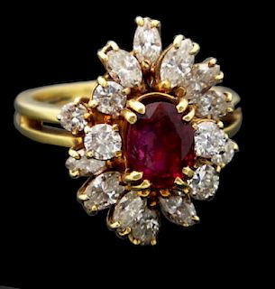 18k Yellow Gold 2.75ct Diamond & Ruby Cluster Ring size