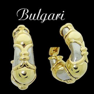 Bulgari 18k Two Tone Gold Hoop Earrings Omega Backs 30