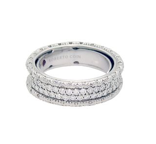 Roberto Coin 18k White Gold Diamond Band Ring Size 5-6 Adjustable