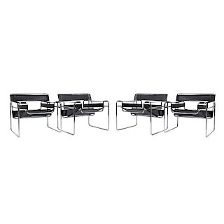 4 Marcel Breuer Wassily chrome & leather chairs