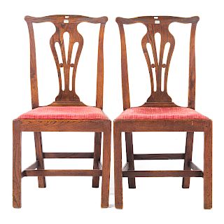 Pair George III style elm side chairs