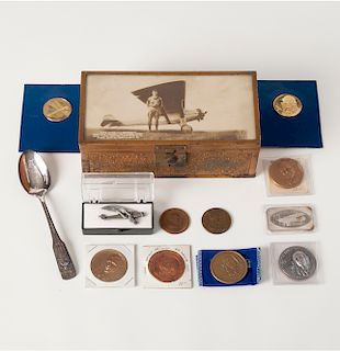 Lindbergh Cedar Box Full of Lindbergh Coins and Spoon