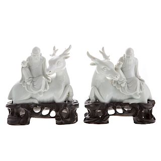 Pair Chinese Blanc-de-Chine figural groups