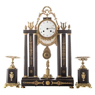 Napoleon III portico clock garniture
