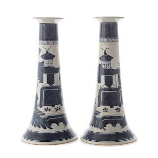 Pair Chinese Export Canton candlesticks