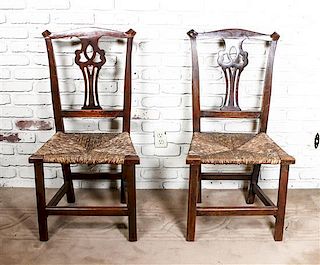 A Pair of American Chippendale Style Side Chairs, Height 37 inches.