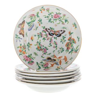 Six Chinese Export Famille Rose soup plates