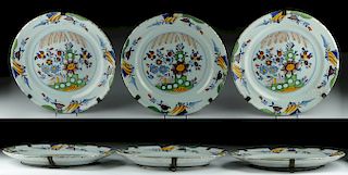 Lot of Three 18th C. Dutch Delft Polychrome Chargers
