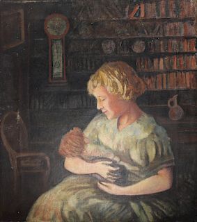American School, Girl Holding Child in Library