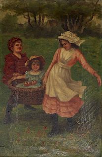 American School, 19th C. Painting of 3 Children