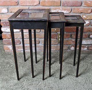 Three Chinoiserie Lacquered Nesting Tables, Height of tallest 22 1/4 x width 15 x depth 11 3/4 inches.