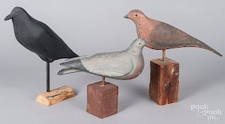 Three carved bird decoys