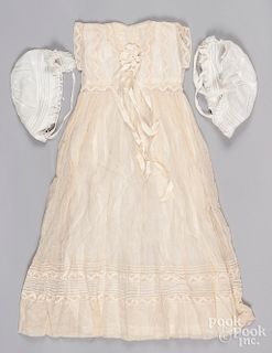 Christening robe, together with two lace bonnets