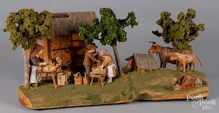 Carved and painted folk art diorama