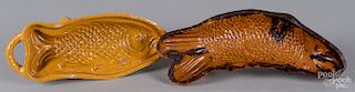 Two redware fish form food molds