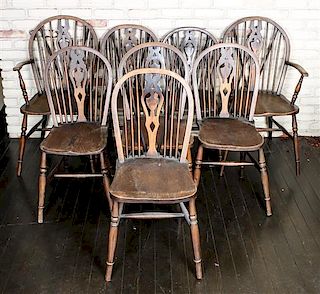 A Group of Six English Oak Windsor Side Chairs,